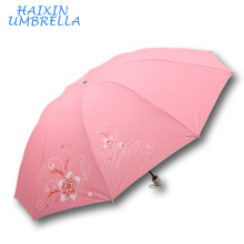 Nepal SUN Brand y India Market Poliéster Silver Coating Pantalla de seda Flower Print Fabric 3 Distribuidores plegables China Umbrella